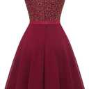 Dressystar 2026 Women's V Neck Short Sequin Prom Dress Glitter A-line Swing Cocktail Party Dresses Knee Length (XS)