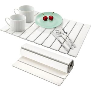 Large Stone Dish Drying Mats for Kitchen Counter, 24x16 Quick Dry Absorbent Drying Matt Kitchen Counter, Diatomaceous Earth Dish Drying Mat, Collapsible Dish Mat Dish Pads for Drying, White