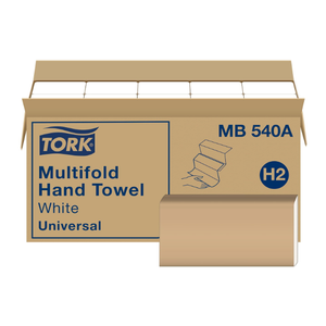 Tork Multifold Hand Towel White H2, 16 x 250 Towels, MB540A
Compatible with H2 Dispensers, 1-Ply, Universal, 100% Recycled Fibers