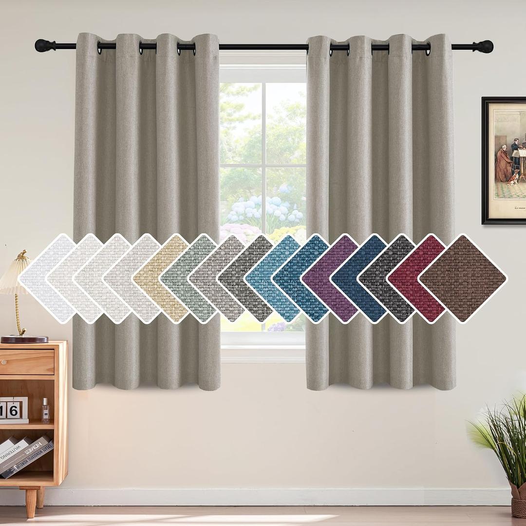 H.VERSAILTEX Linen Blackout Curtain 63 Inches Long for Bedroom/Living Room Thermal Insulated Grommet Linen Look Curtain Drapes Primitive Textured Burlap Effect Window Drapes 1 Panel - Heather Taupe, 52"W x 63"L
