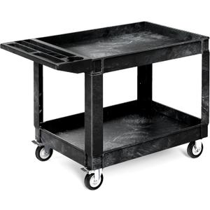 YITAHOME Utility Cart on Wheels, 550 lbs Capacity, 45 x 25 Inch Rolling Work Carts with Wheels, 2 Shelf Heavy Duty Plastic Service Cart Suitable for Warehouse, Garage, School & Office, Cleaning, Black