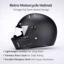 CRG Sports Retro Full Face Motorcycle Helmet, DOT Approved Fiberglass Street Bike Helmet with Clear Visor, Lightweight Cafe Racer Cruiser Motorcycle Helmet, 4X-Large