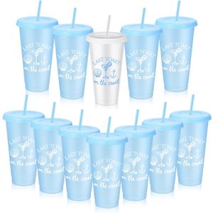 Qinyoung 12 Pcs Last Toast on The Coast Bachelorette Cups 24 oz Last Toast on The Coast Party Cups Bachelorette Plastic Tumblers with Lids and Straws for Bride Bridesmaid Party Supplies Favors Gifts