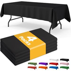 Black Plastic Table Cloth - 4 Pack 54"  108" Rectangle Disposable Tablecloths for 6FT Tables, Table Cover for Party, Holiday & Gathering Use