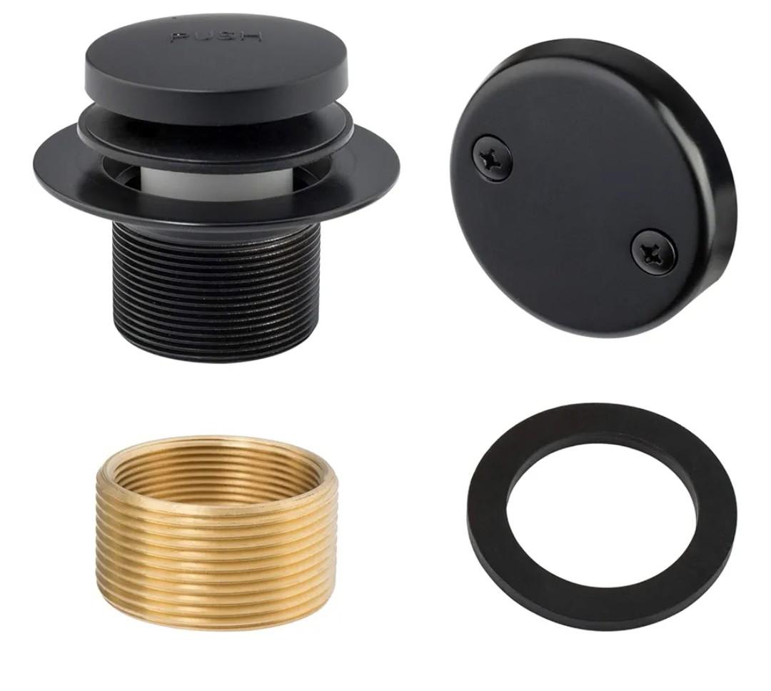 Artiwell Tip-Toe Bathtub Drains Trim Set with Two-Hole Overflow Faceplate, Replacement Bath Drain Trim Kit with 2-Hole Overflow Faceplate and Universal Fine/Coarse Thread (MATT Black)