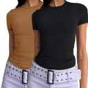Dwnval Womens 2 Piece Sexy Casual Short Sleeve Crewneck Shirts Summer Slim Fit Cute Crop Tops (XL)