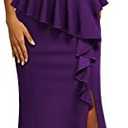 MISSMAY Women's Elegant Floral Lace Ruffle Split Cocktail Party Long Dress Size XXL, Purple 