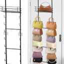 Over The Door Purse Organizer, Hanging Purse Organizer, Wall-Mounted Handbag Storage Rack with 16 Hooks & Metal Basket, Space-Saving 2-in-1 Bag Rack for Door, Closet