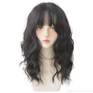 Wavy wigs with Bangs for women Party Wigs Natural Looking Heat Resistant Fiber Hair Color Wavy hair Cosplay Daily Part Wig for Women Full Hair Straight Wigs (Black brown)