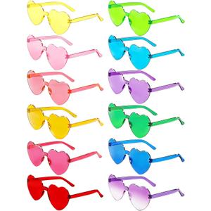 12 Pairs Heart Shaped Sunglasses Candy Color Rimless Fun Heart Glasses for Women Party Favors