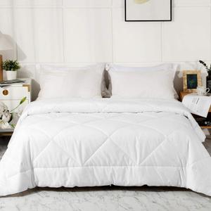 2025 Premium Upgraded Non-Vacuum Bed Quilt All Seasons 100% Cotton Filled Comforter - Reversible Lightweight Soft Breathable Fluffy (Pure White, Full/Queen)