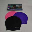 3 Pack Extra Large Swim Cap for Braids & Dreadlocks - Waterproof Silicone Swim Hat for Women with Long Thick Hair, Protective Swim Cap Cover Ears for Swimming, Shower, Bathing (Black+Pink+Purple)