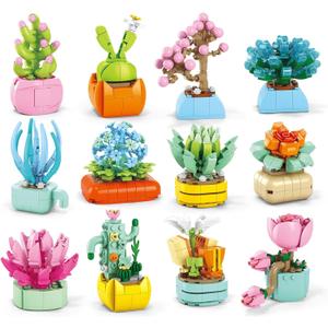 24PCS Flowers Succulents Building Blocks Easter Gifts for Kids Party Favors Goodie Bag Stuffers Classroom Prizes Prefilled Easter Basket Treasure Box Toy Birthday Return Gifts for Boys Girls Ages 6+