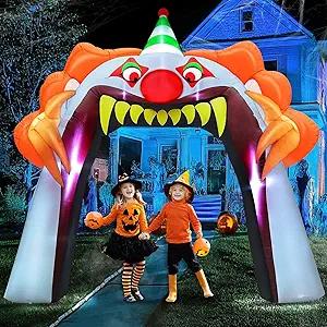 TURNMEON Super Large 10 Ft by 10 Ft Halloween Inflatables Clown Archway Outdoor Decorations with Built-in LED Lights Halloween Blow Up Decor Scary Clown Open Mouth Arch for Yard Lawn Garden Party