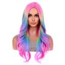 BERON Rainbow Ombre Wigs Long Wavy Wig for Women Colorful Ombre Curly Heat Resistant Synthetic Hair Wigs for Daily Use with Wig Cap