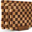 Checkered Cutting Board Set, 3-Piece Wood Checkerboard Cutting Boards for Kitchen with Stand, Chopping Board Set with Juice Groove & Handle for Meat, Vegetables, Cheese & Serving