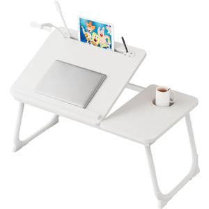 Laptop Desk for Bed, Adjustable Laptop Stand with 5 Different Angles, Portable Lap Tray Table with USB Charge Port and Cup Holder, Laptop Bed Desk Tray for Eating Working Writing (White)
