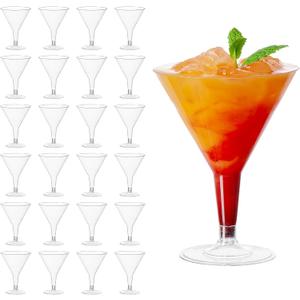 MATANA 24 Premium Plastic Martini Cocktail Glasses, 7 Oz - Elegant, Sturdy & Reusable - Manhattan, Margarita, Cosmopolitan, Desserts - Weddings, Birthdays, Christmas, Garden Parties (Clear)