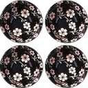Japanese Style Rice Bowl Set of 4 Ceramic Cereal Bowls for Soup Snack Oat (4, Black Sakura)