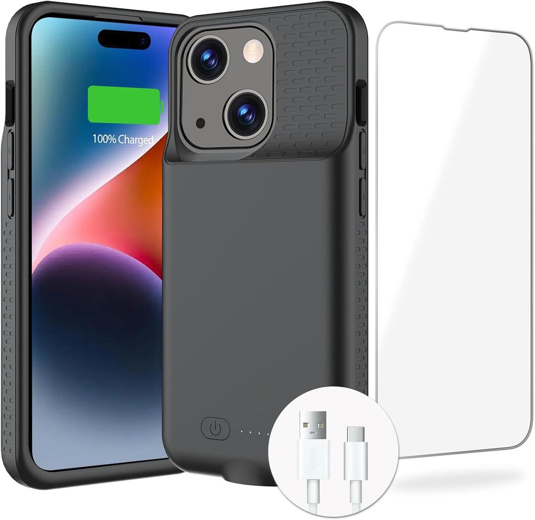 BOPPS Battery Case for iPhone 15/15 ProSupport Carplay Ultra Powerful 7000mAh Portable Rechargeable Protective Extended Charger Cover for iPhone 15 15 Pro Charging Case-6.1inch,Black