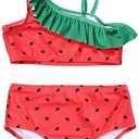 LIZENS Two-Pieces Girls Swimsuit Watermelon Printed Bikini Sets Ruffle Girls Bathing Suit Size 5-6 T 116 cm