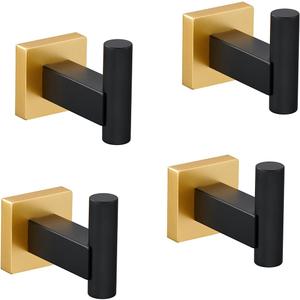 Miyili Bathroom Lavatory Single Coat and Robe Hook Wall Mount, Stainless Steel Bath Towel Hook 4 Pack Black & Gold, B02BG4