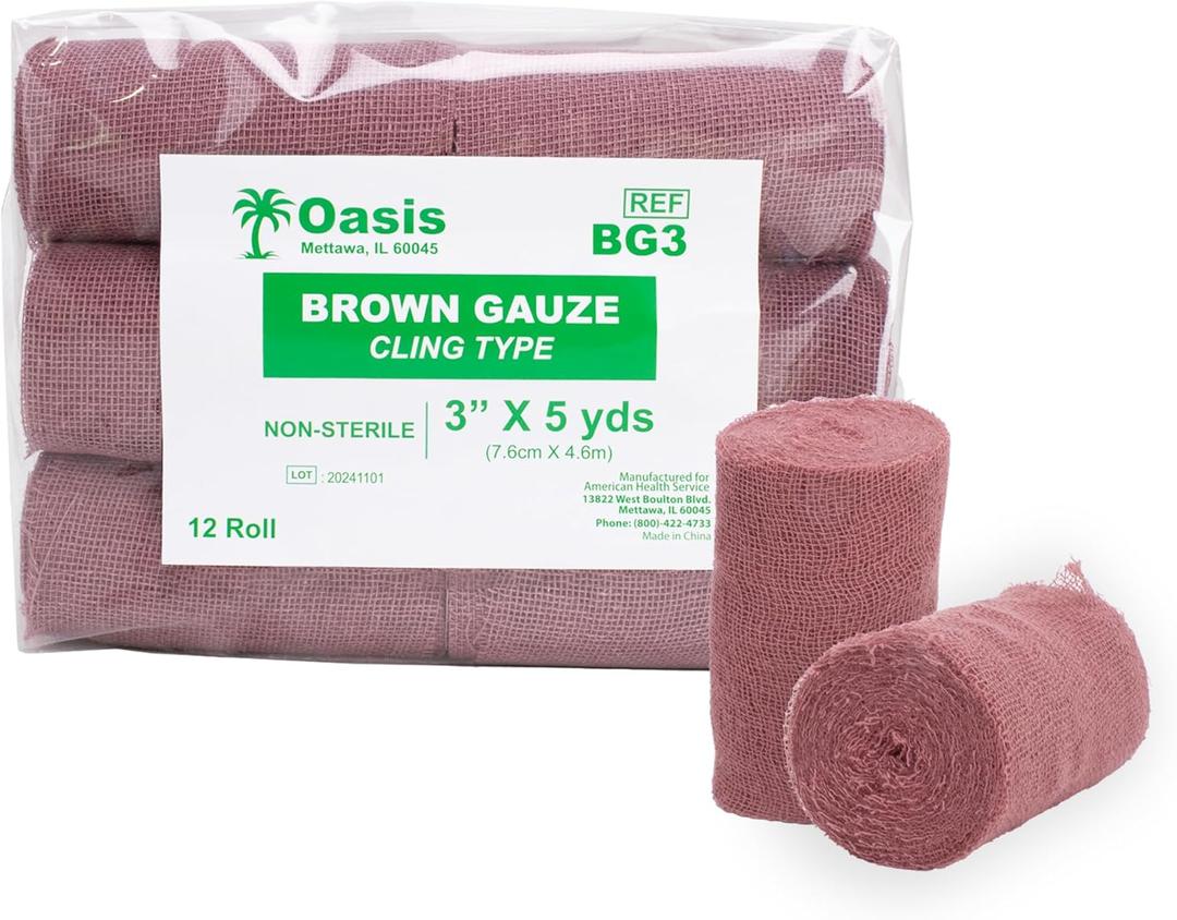 Brown Gauze Rolls Pack of 12, Bandage Roll, 100% Cotton, 3" x 5 Yards, Cling Gauze Wrap for Effective Wound Care & Comfort