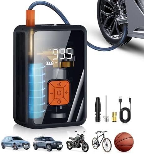 Lazyshine Portable Air Pump for Car Tires, 150 PSI Tire Inflator Cordless with LED Light, Rechargeable Auto Shut-off Air Compressor 2X Fast Inflation Tire Pumps for Car Bike Motorcycle Ball