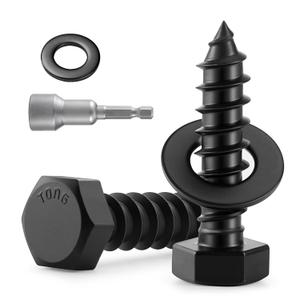 26 Sets 1/4" x 1-1/2" Hex Head Lag Screws Bolts with Flat Washers 304 Stainless Steel 18-8 Black Zinc Plated Heavy Duty Lag Screw for Wood