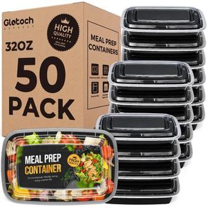 Glotoch Meal Prep Containers with Lids, Plastic food storage containers Reusable, 1-compartment BPA-free, Bento boxes for portion control & takeout, Microwave/freezer/dishwasher safe (50 Pack, 32 oz)