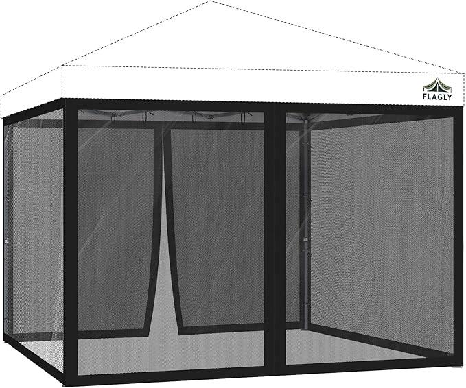 10x10 ft Mosquito Netting for Pop Up Canopy, Universal Bug Screen Tent Enclosure, Outdoor Canopy Mesh Net with Zipper Doors for Camping, Patio, Backyard (Netting Only，Black)