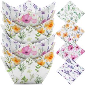 FoldTier 8 Pcs Microwave Bowl Cozy Holders, Floral Pattern Reusable Hot Pads Soup Potholders Heat Resistant Non Slip Grip Housewarming Party Favors Kitchen Accessories for Hot Food Plates