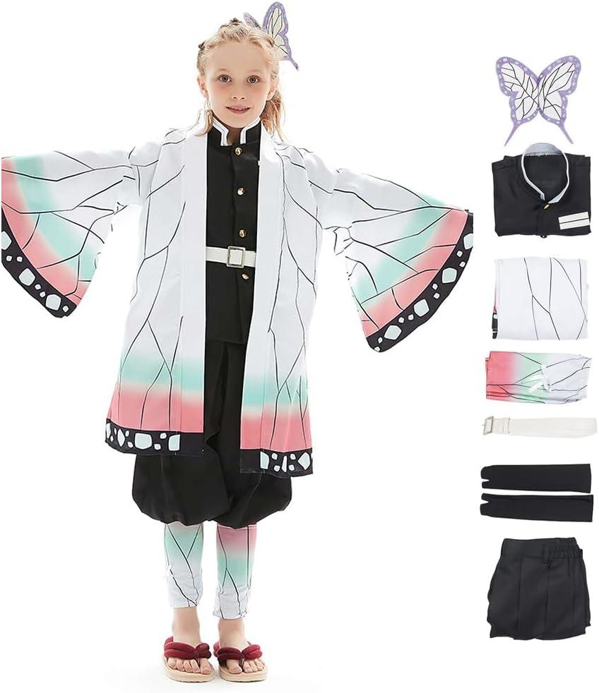 Gonriya Kids Cosplay Cloak Anime Costume Japanese Kimono Suit Full Set Outfits with Belt Earrings Props Halloween (Large, Pink)