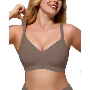 As Fairy Womens Soft Comfortable No Underwire Bras V Neck Seamless Push Up Bralettes Full Coverage Tshirt Brassiere, Size Small