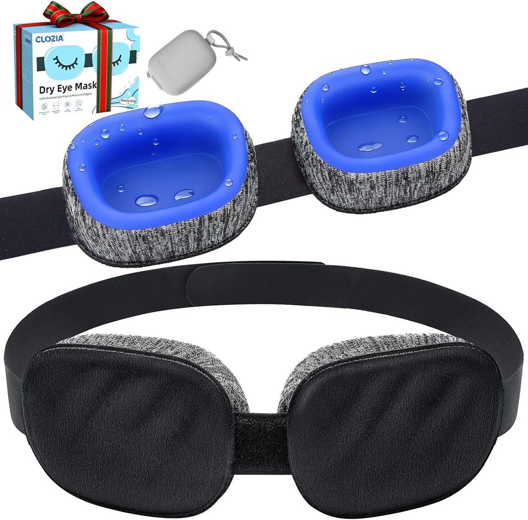 CLOZIA Eye Mask for Dry Eyes - 100% Blackout Dry Eye Mask & Moisture Goggles - Adjustable Sleeping Mask for Men & Women - Removable Cleaning Silicone, Soft & Comfortable - Great for Travel, Shift Work, Flax Grey 