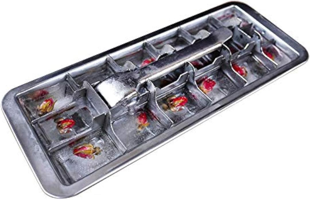 Stainless Steel Ice Cube Maker Tray,Lever Style Ice Cube Mold Quick To Making 18 Ice Cubes (Silver)