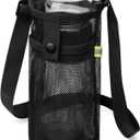BINSUNS Water Bottle Bag with Strap, Mesh Water Bottle Holder Crossbody Bottle Sling Bag Adjustable Shoulder Strap and Pocket - Carrier for Walking Sports Hiking Camping (Black) (Small)