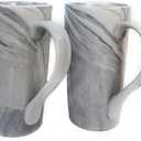 20 OZ Large Coffee Mugs, Grey Marble Ceramic Tall Beer Cups with Handle Set of 2 600 ml Oversized Porcelain Bulk Big Tea Cup for Men Women Gifts Mom and Dad