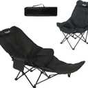 Dual Purpose Folding Camping Cot and Chair with Removable Footrest for Adults, Easy-to-Assemble Adjustable Sleeping Chair with Carry Bag for Fishing, Hiking, Travel, Home (Black)