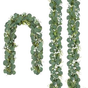 CQURE 3 Pack 5.9Ft Eucalyptus Garland,Artificial Eucalyptus Flowers Leaves Table Greenery Garland Wreath Vines for Wedding Party Table Fireplace Bedroom Wall Room Decor