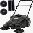 Walk-Behind Outdoor Hand Push Floor Sweeper, 25.6 Inch Wide Manual Non-Electric Sweeper with 5.25 Gallon Waste Bin, Adjustable Folding Handle Heavy Duty Yard Sweeper for Garage Patio Walkway Driveway