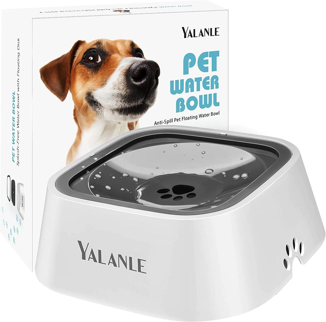 Dog Water Bowl No-Spill Pet Water Bowl Slow Water Feeder Dog Bowl No-Slip Pet Water Dispenser Vehicle Carried Dog Water Bowl for Dogs/Cats/Pets (1L, Grey)