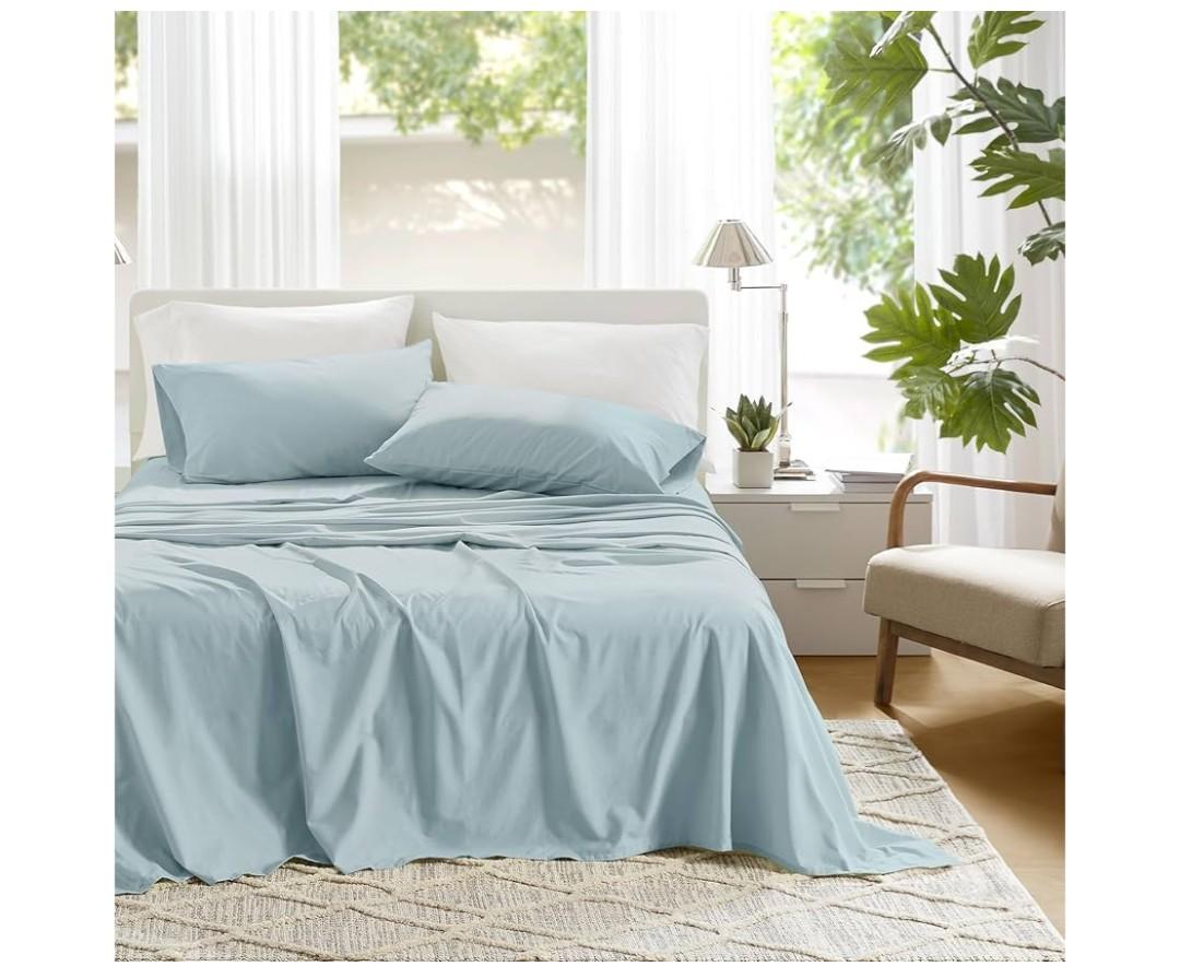 Comfort Spaces 100% Cotton Sheets Breathable & Soft Cotton Sheets, Naturally Cool Cotton Bed Sheets with 12" Elastic Pocket All Seasons Sheet Set, Sage Green 3 Piece