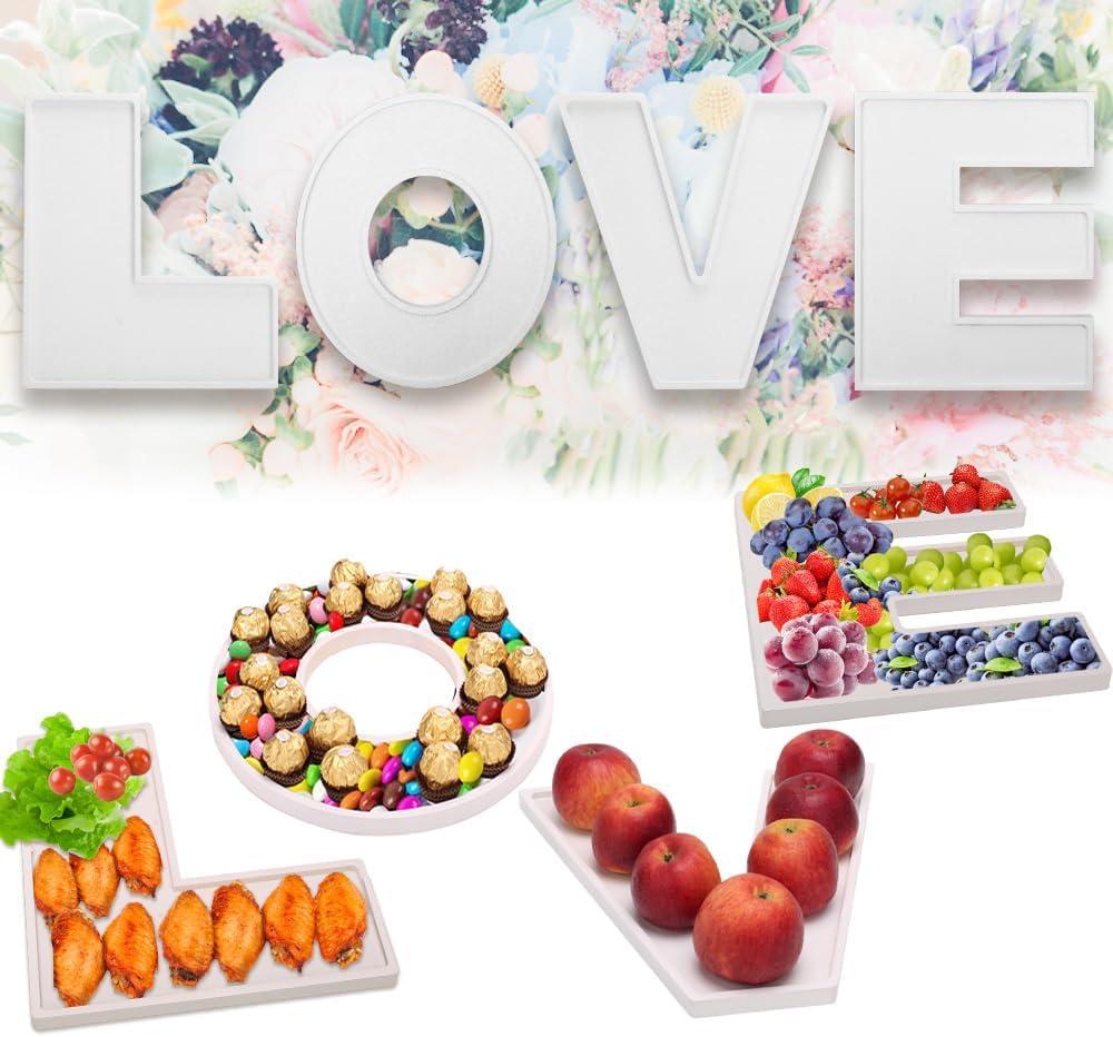 4PCS Larger Charcuterie Letter 12”Love fillable Tray, Letter Trays for Food, Wood Letter Tray Chocolate Candy Tray for Weeding Party Favors (Love- White)