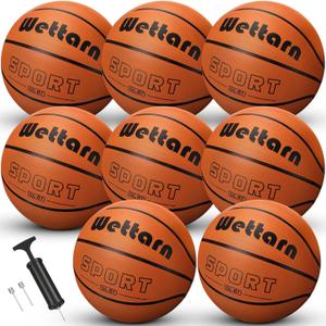 Wettarn Rubber Training Basketball with Pump Street Ball Made for Teens Adults Indoor and Outdoor Game Gym Training Competition Basketball Games, Size 7, 8 pcs
