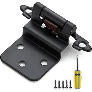 Ravinte 10 Pack 5 Pairs 3/8 inch Inset Kitchen Cabinet Door Hinges Black Semi-Concealed Face Mount Cabinet Hardware Self-Closing Hinges with Door Bumpers&Screwdriver