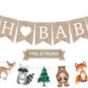 Pre-Strung 6ft Burlap Oh Baby Banner for Woodlands Baby Shower Decorations, Neutral Forest Animals Gender Reveal Party Decor, Multicolor