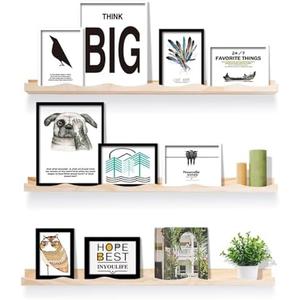 AZSKY Floating Bookshelf for Kids, Floating Shelves for Wall, Cloud Picture Ledge Shelf Natural, 35.4 Inches Nursery Book Shelves Set 3, Baby Book Shelf for Baby & Toddler Room Decor