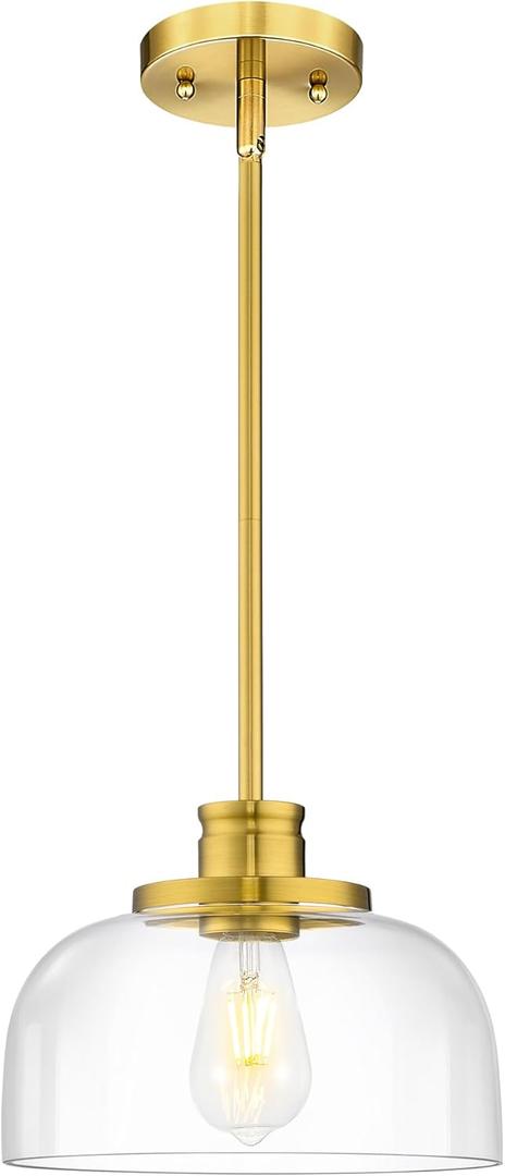 Emak 10 Inch Pendant Lights Kitchen Island, Brushed Gold Pendant Light Fixtures with Clear Glass Shade, Modern Island Lights for Kitchen, Dining Room, Bathroom, PL131-BGD-CG