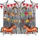 Cowboy Party Decorations Set - 12pcs Western Theme Supplies with Silver Fringe Backdrop, Horse, Revolver & Bull Skull Balloons, Bandana Banner for Birthday